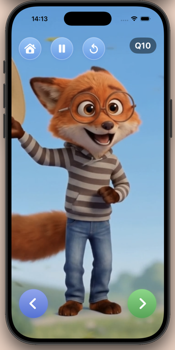 Mirus guiding a sunny science story scene in the app